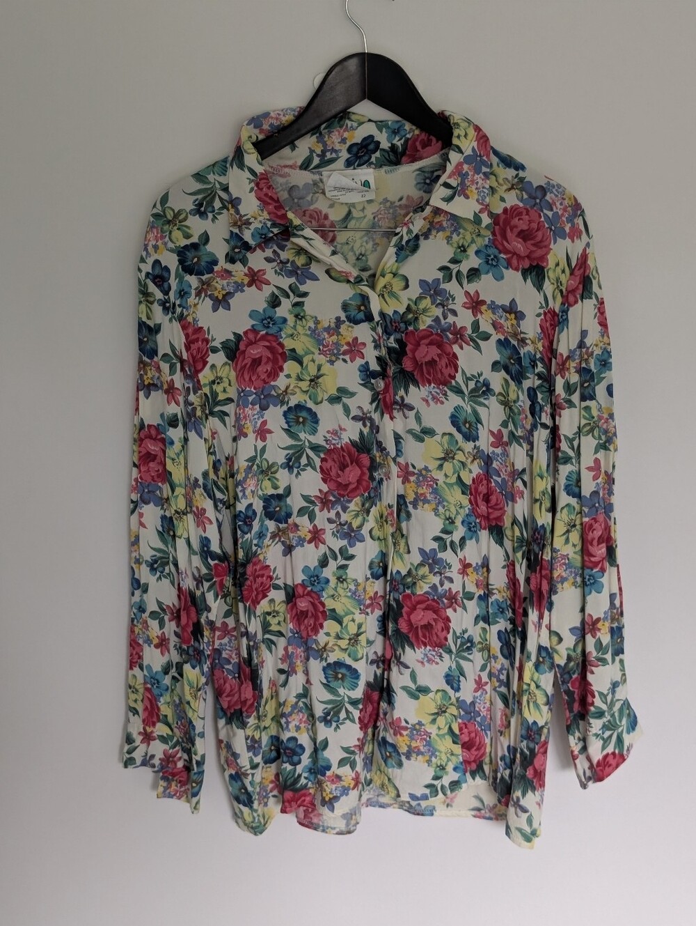 Vintage Cassino Floral Long Sleeve Button Down Blouse Shirt Retro Size S